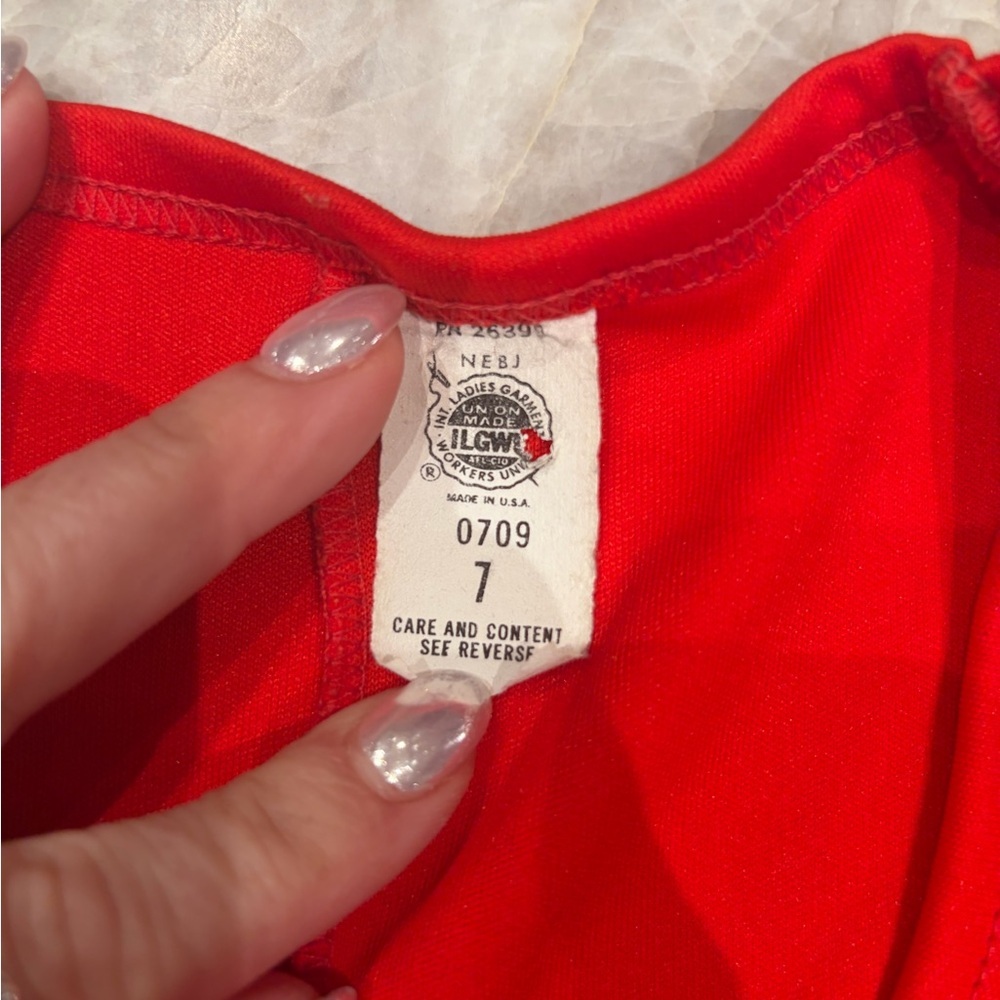 Vintage 70s Red Disco Mini Dress ILGWU Union Made USA XS Fit & Flare Stretch - Picture 4 of 5